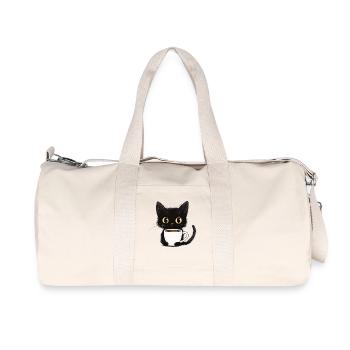 Cute Kitten with Coffee - Cartoon Style - Recycled Canvas Sports Bag by Stanley/Stella - natural - Front