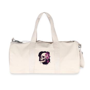 Crâne patiné avec des fleurs violettes - Sac de sport en toile recyclée Stanley/Stella - blanc naturel - Devant