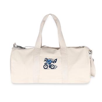 Witziger Waschbär auf Rennrad für Hobbyradler - Recycelte Canvas-Sporttasche von Stanley/Stella - Naturweiß - Vorne