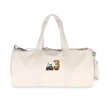 Geburtstag Traktor Mit Anhänger 3 Jahre Geburtstag - Recycelte Canvas-Sporttasche von Stanley/Stella - Naturweiß - Vorne