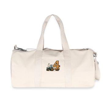 Geburtstag Traktor Mit Anhänger 4 Jahre Geburtstag - Recycelte Canvas-Sporttasche von Stanley/Stella - Naturweiß - Vorne