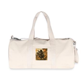 Samurai Cat Riding Dinosaur in Volcanic Eruption - Recycled Canvas Sports Bag by Stanley/Stella - natural - Front