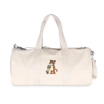 Kunstvoller Tiger mit Skateboard - Recycelte Canvas-Sporttasche von Stanley/Stella - Naturweiß - Vorne