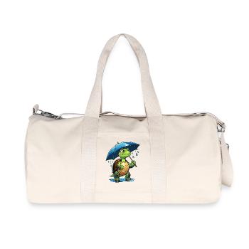 Turtle in the rain with umbrella - Recycled Canvas Sports Bag by Stanley/Stella - natural - Front