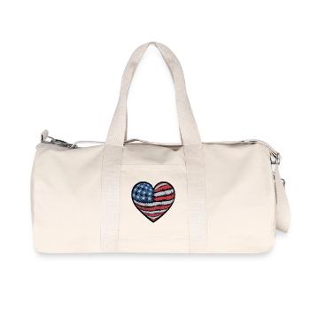 Patriotic Heart with US Flag Design - Recycled Canvas Sports Bag by Stanley/Stella - natural - Front