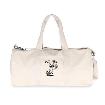 Funny raccoon with brain PLZ Use it - Recycled Canvas Sports Bag by Stanley/Stella - natural - Front