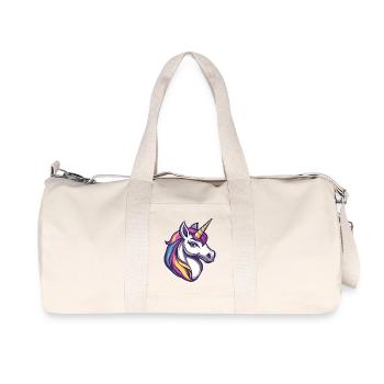 Bunter Einhorn Kopf Illustration - Recycelte Canvas-Sporttasche von Stanley/Stella - Naturweiß - Vorne