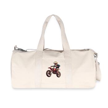 Adventurous child motorcyclist, motocross - Recycled Canvas Sports Bag by Stanley/Stella - natural - Front
