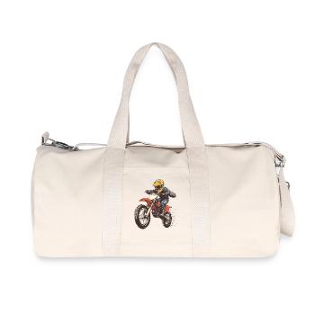 Motorcyclist with helmet and cross bike - Recycled Canvas Sports Bag by Stanley/Stella - natural - Front