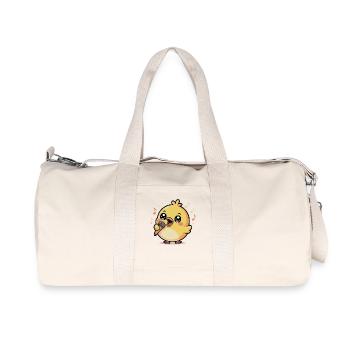 Fröhlicher Singender Küken mit Mikrofon und Noten - Recycelte Canvas-Sporttasche von Stanley/Stella - Naturweiß - Vorne