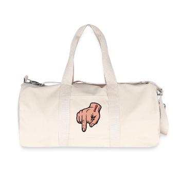 Illustration d'une main avec un point d'exclamation rouge en gras - Sac de sport en toile recyclée Stanley/Stella - blanc naturel - Devant