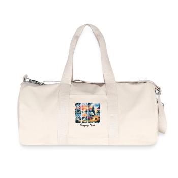  Camping Am See Bei Sonnenuntergang Mit Lagerfeuer - Recycelte Canvas-Sporttasche von Stanley/Stella - Naturweiß - Vorne