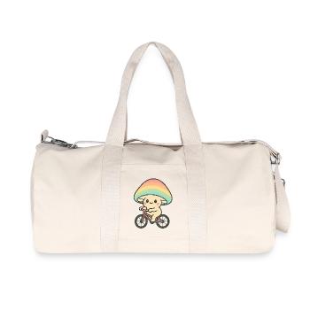 Verspielter Pilz-Radfahrer mit Regenbogen - Recycelte Canvas-Sporttasche von Stanley/Stella - Naturweiß - Vorne