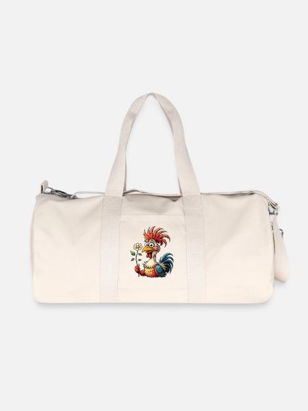 Bunter Cartoon Hahn mit Margeriten Blume - Recycelte Canvas-Sporttasche von Stanley/Stella - Naturweiß