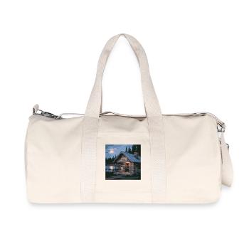 Rustic Lake Cabin Night Scene - Recycled Canvas Sports Bag by Stanley/Stella - natural - Front