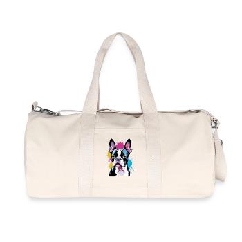 Bunter Boston Terrier Kunstporträt - Recycelte Canvas-Sporttasche von Stanley/Stella - Naturweiß - Vorne