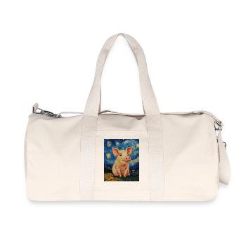 Pig Piglet Van Gogh Style Starry Night - Recycled Canvas Sports Bag by Stanley/Stella - natural - Front