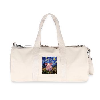 Pig Piglet Van Gogh Style Starry Night - Recycled Canvas Sports Bag by Stanley/Stella - natural - Front