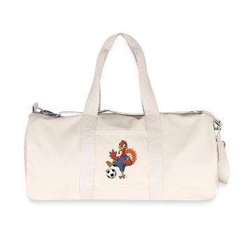 Funny Turkey Playing Soccer - Recycled Canvas Sports Bag by Stanley/Stella - natural - Front