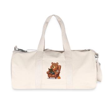 Reading bear in autumn armchair - Recycled Canvas Sports Bag by Stanley/Stella - natural - Front