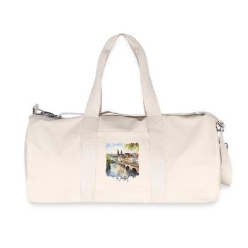 Basel Watercolor, Basel Switzerland - Recycled Canvas Sports Bag by Stanley/Stella - natural - Front