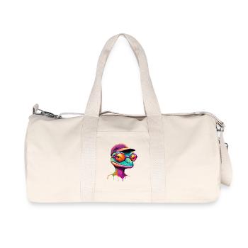 Bunter Gecko mit Sonnenbrille Cap - Recycelte Canvas-Sporttasche von Stanley/Stella - Naturweiß - Vorne