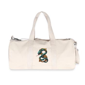Dragon sur lettrine S dorée - Sac de sport en toile recyclée Stanley/Stella - blanc naturel - Devant