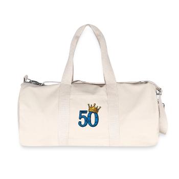 Blue 50 with Golden Crown – Noble Birthday of the - Recycled Canvas Sports Bag by Stanley/Stella - natural - Front