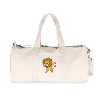 Funny Lion Dab Cartoon – Animal Motif - Recycled Canvas Sports Bag by Stanley/Stella - natural - Front