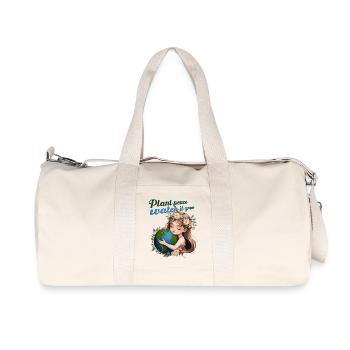 Paix des plantes – Regardez-la grandir | Design de l’Amour Terrien - Sac de sport en toile recyclée Stanley/Stella - blanc naturel - Devant