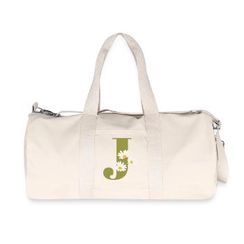 Lettre j vert marguerites - Sac de sport en toile recyclée Stanley/Stella - blanc naturel - Devant