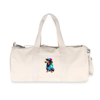 Dachshund in hoodie and cap - Recycled Canvas Sports Bag by Stanley/Stella - natural - Front