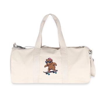 Funny Bear Skating on Skateboard Cartoon Skater - Recycled Canvas Sports Bag by Stanley/Stella - natural - Front