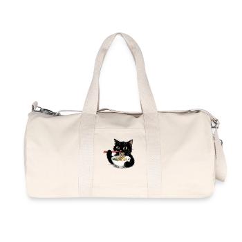 Black cat eating ramen noodles - Recycled Canvas Sports Bag by Stanley/Stella - natural - Front