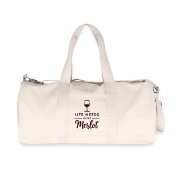 Life Needs More Merlot Wein Spruch - Recycelte Canvas-Sporttasche von Stanley/Stella - Naturweiß - Vorne