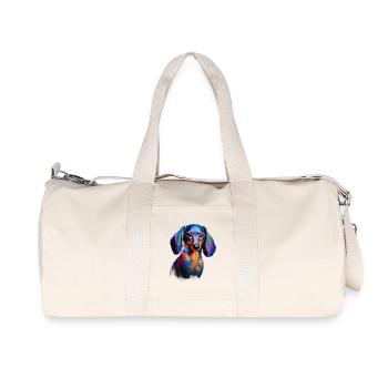 Farbenfrohes Dackelporträt Abstrakter Pinsel - Recycelte Canvas-Sporttasche von Stanley/Stella - Naturweiß - Vorne