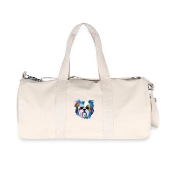Bunte Shih Tzu Kunst Chrysanthemen-Hundemama - Recycelte Canvas-Sporttasche von Stanley/Stella - Naturweiß - Vorne