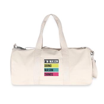 Je suis Mason qui fait des couleurs rétro de Mason Things - Sac de sport en toile recyclée Stanley/Stella - blanc naturel - Devant