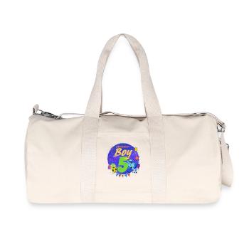 Happy Birthday Boy 5 Dinosaurier Vintage Design - Recycelte Canvas-Sporttasche von Stanley/Stella - Naturweiß - Vorne