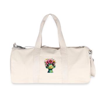 Blumenkrone Frosch Illustration - Recycelte Canvas-Sporttasche von Stanley/Stella - Naturweiß - Vorne