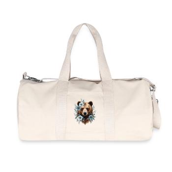 Bear with blue flower frame - Recycled Canvas Sports Bag by Stanley/Stella - natural - Front