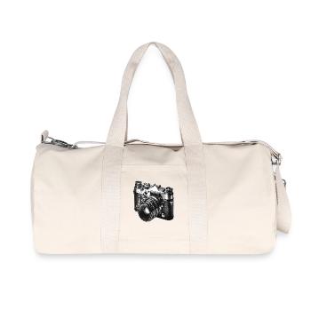 Caméra vintage en noir et blanc - Sac de sport en toile recyclée Stanley/Stella - blanc naturel - Devant