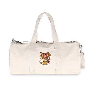 Colorful Woman Profile with Donut and Fruits - Recycled Canvas Sports Bag by Stanley/Stella - natural - Front