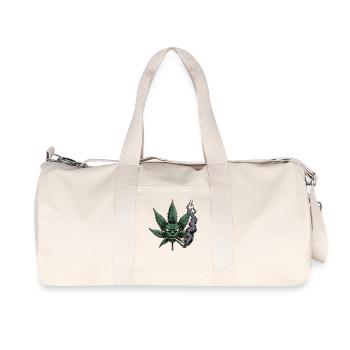 Hemp Leaf Shirt – Cartoon Leaf Face with Smoke - Recycled Canvas Sports Bag by Stanley/Stella - natural - Front