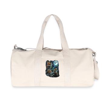 THREE Wild Foxes with Moon Wildlife Designs - Recycled Canvas Sports Bag by Stanley/Stella - natural - Front