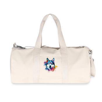 Chien coloré Husky Splash Art - Sac de sport en toile recyclée Stanley/Stella - blanc naturel - Devant