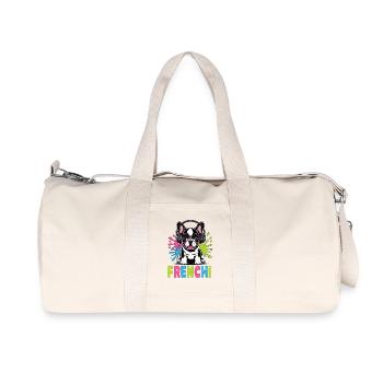 Frenchi French Bulldog With Headphones - Recycled Canvas Sports Bag by Stanley/Stella - natural - Front
