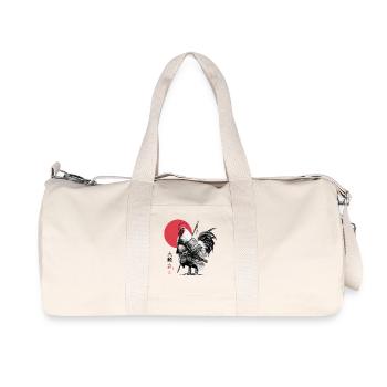 Samurai-Hahn in Rüstung unter roter Sonne - Recycelte Canvas-Sporttasche von Stanley/Stella - Naturweiß - Vorne