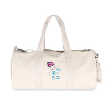 EXANGLIA (Blau + Grauer Text) - Recycelte Canvas-Sporttasche von Stanley/Stella - Naturweiß - Vorne