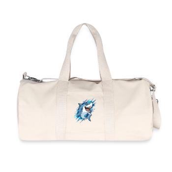 Blauer Cartoonhai mit Spritzern - Recycelte Canvas-Sporttasche von Stanley/Stella - Naturweiß - Vorne